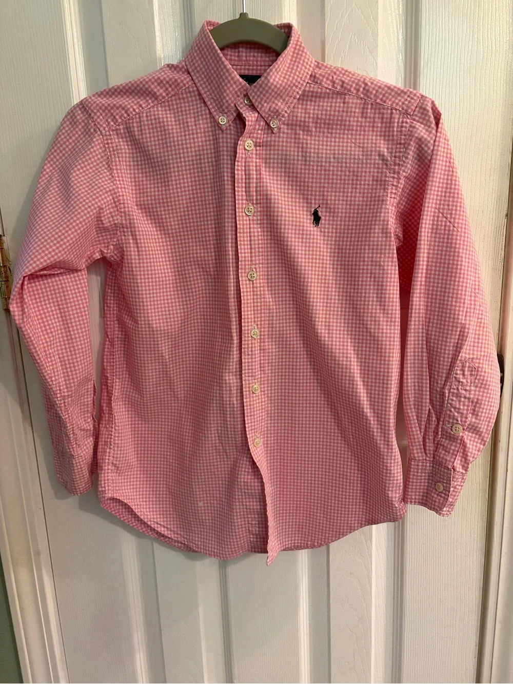 Ralph Lauren Boys Classic Long-Sleeve Pink/White Check Button-Down Shirt Size 8